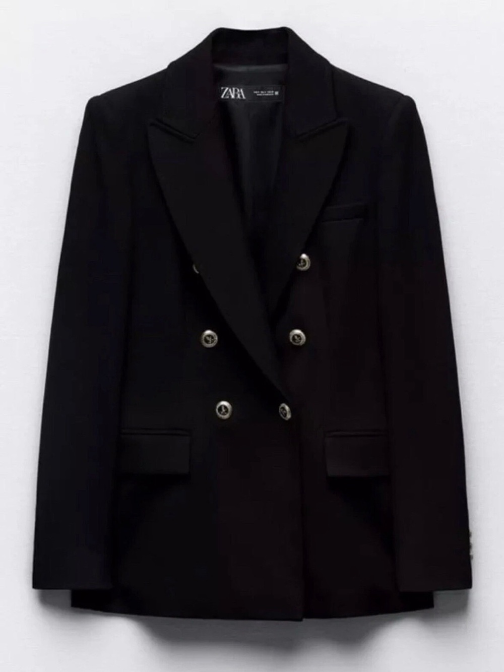 Zara Black Double-Breasted Blazer with Gold Buttons - Picture 2 of 6